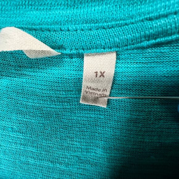 Soft Surroundings Erin Tunic Top Womens 1X Teal Green Linen Blend Ruffles Breezy - Picture 13 of 15